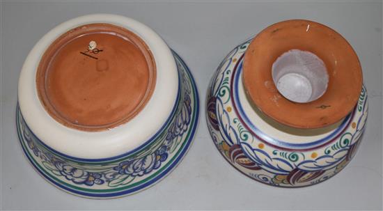 A Carter Stabler Adams broad-rimmed bowl, a similar pedestal fruit bowl, another bowl and a vase, largest bowl diameter 12.75in.